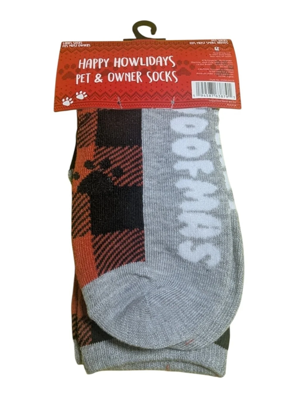 Happy Howlidays Pet & Owner Socks Matching Set Red Plaid